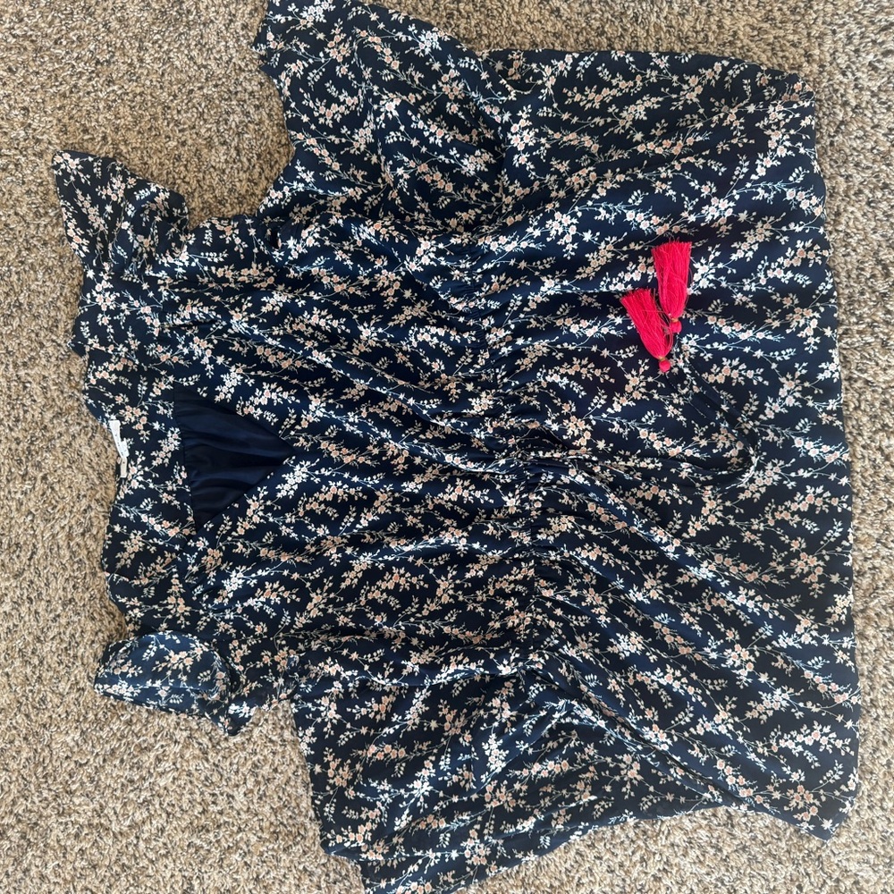 THML Navy Dress with White and Pink Floral Design
